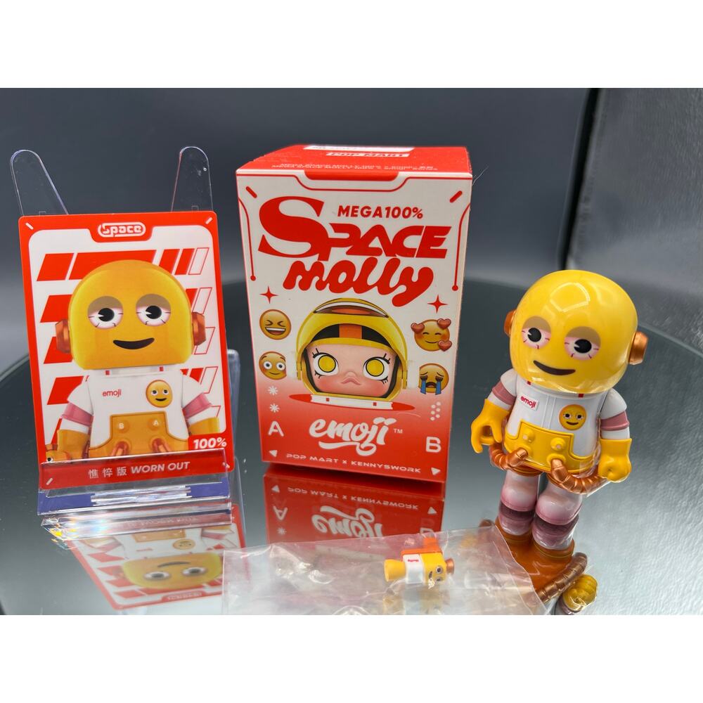 Pop Mart MEGA Space Molly 100% × Emoji Series CONFIRMED Worn Out